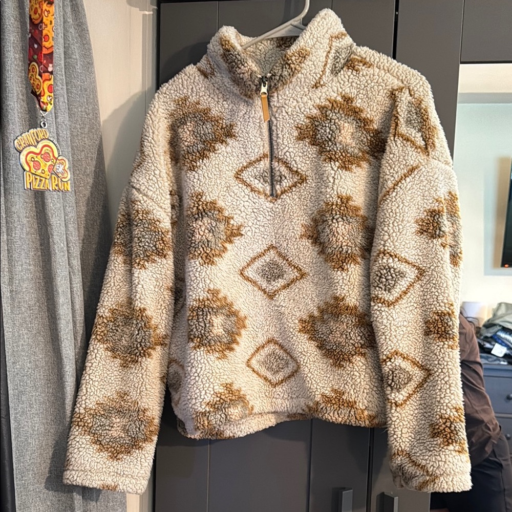 Thread & Supply Cream and Brown Hoodie Sweatshirt